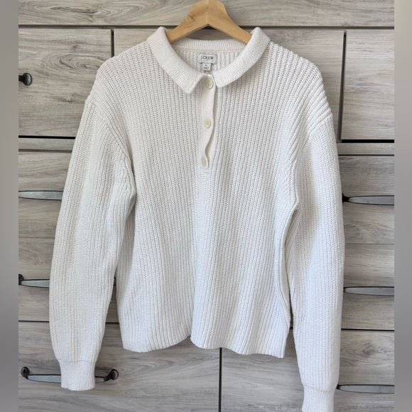 J. Crew Sweaters - J.Crew Collared Cotton Knit Sweater Cream Women’s Size L Preppy Classic